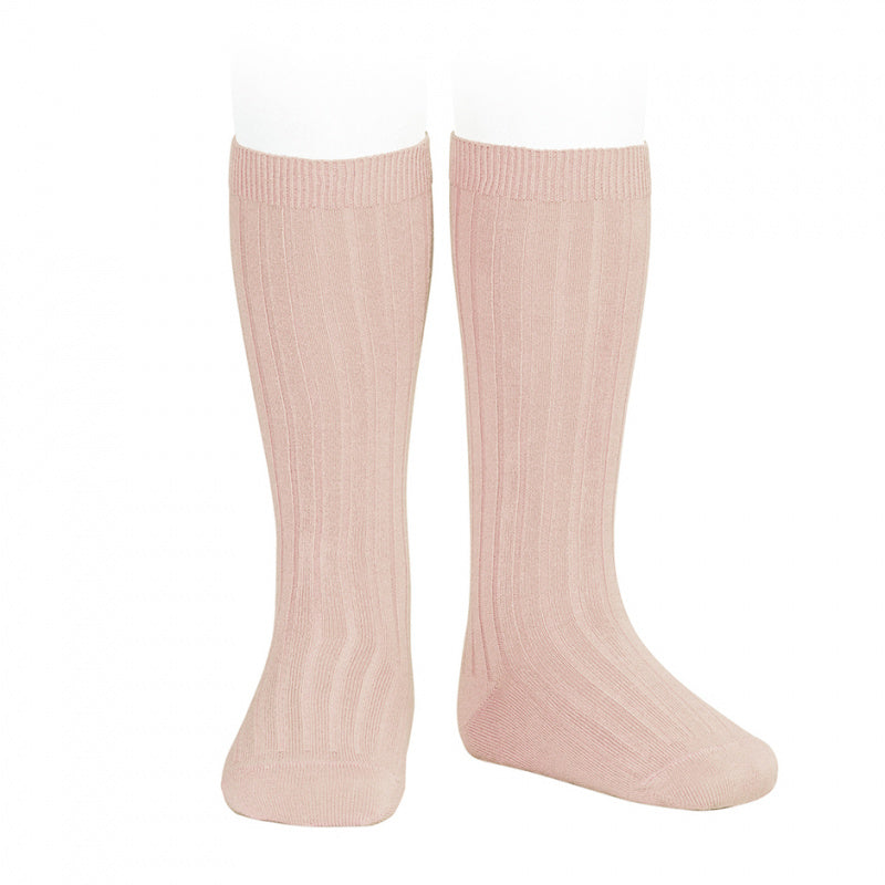 Calcetines Cóndor canalé altos - Rosa empolvado