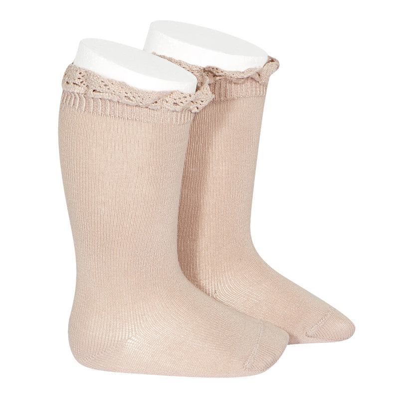 Calcetines Cóndor altos con puntilla - Rosa empolvado
