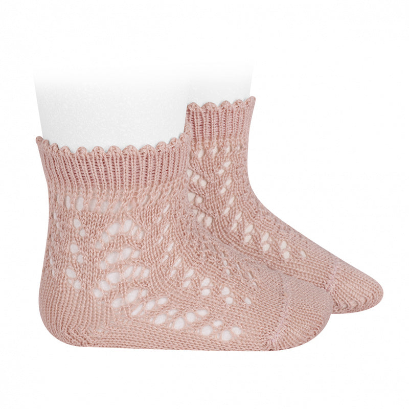 Calcetines Cóndor cortos perlé calado - Rosa empolvado