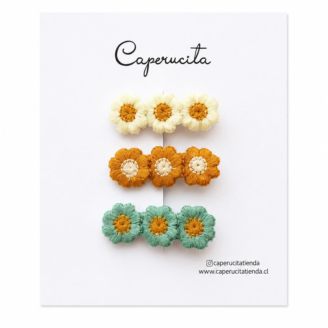 Set de clips flores bordadas - Paloma