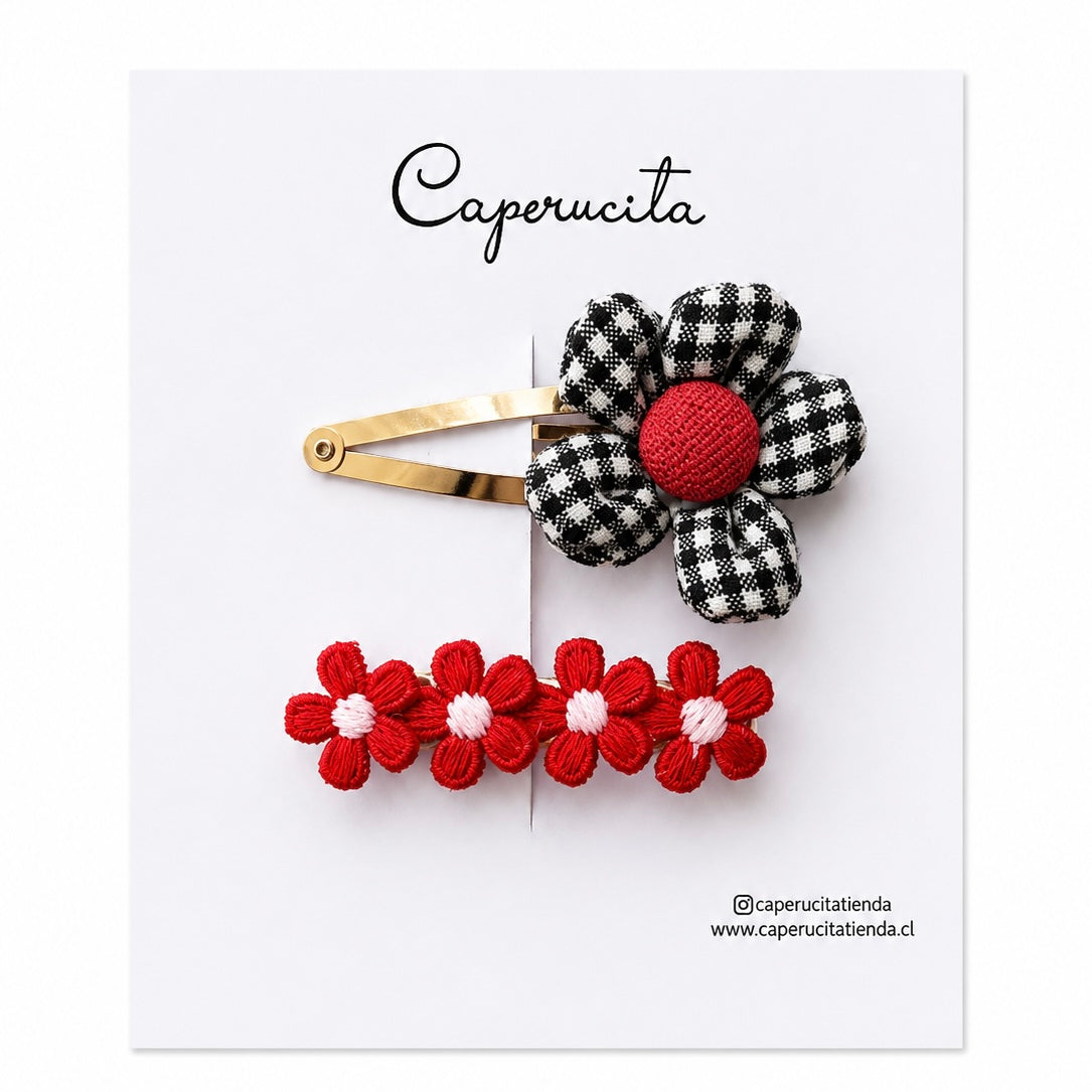Set de clips flores bordadas - Pamela