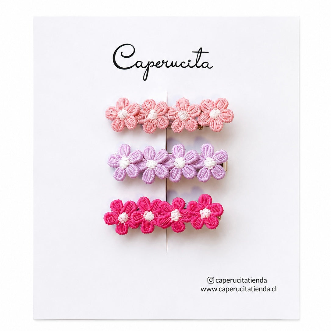 Set de pinzas flores bordadas - Paula
