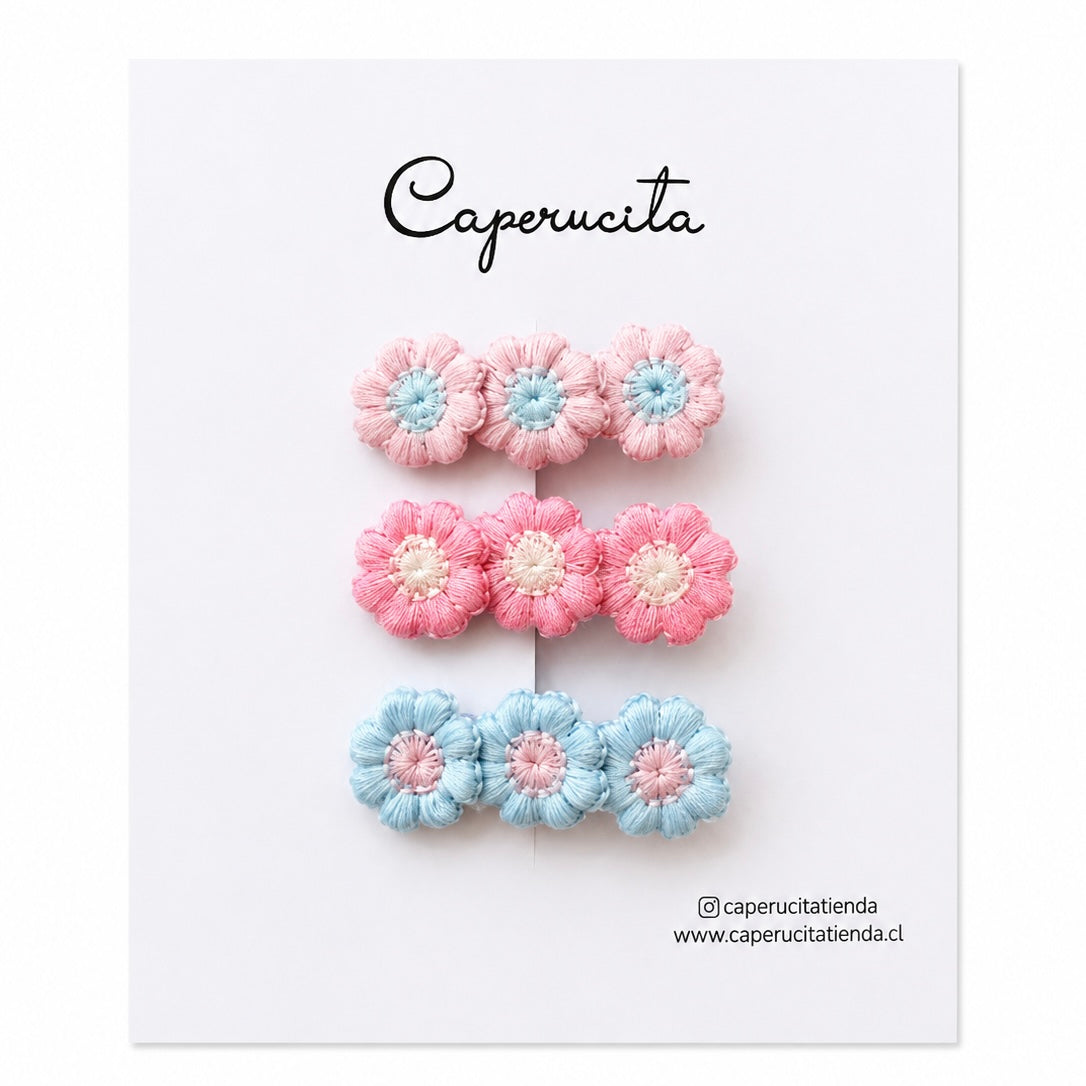Set de clips flores bordadas - Pola