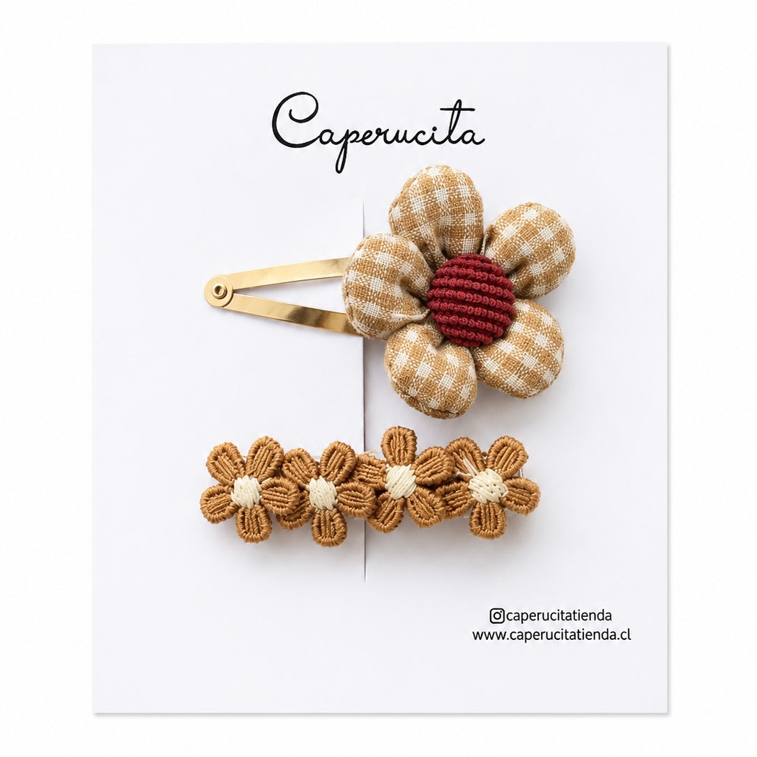 Set de clips flores bordadas - Paulina