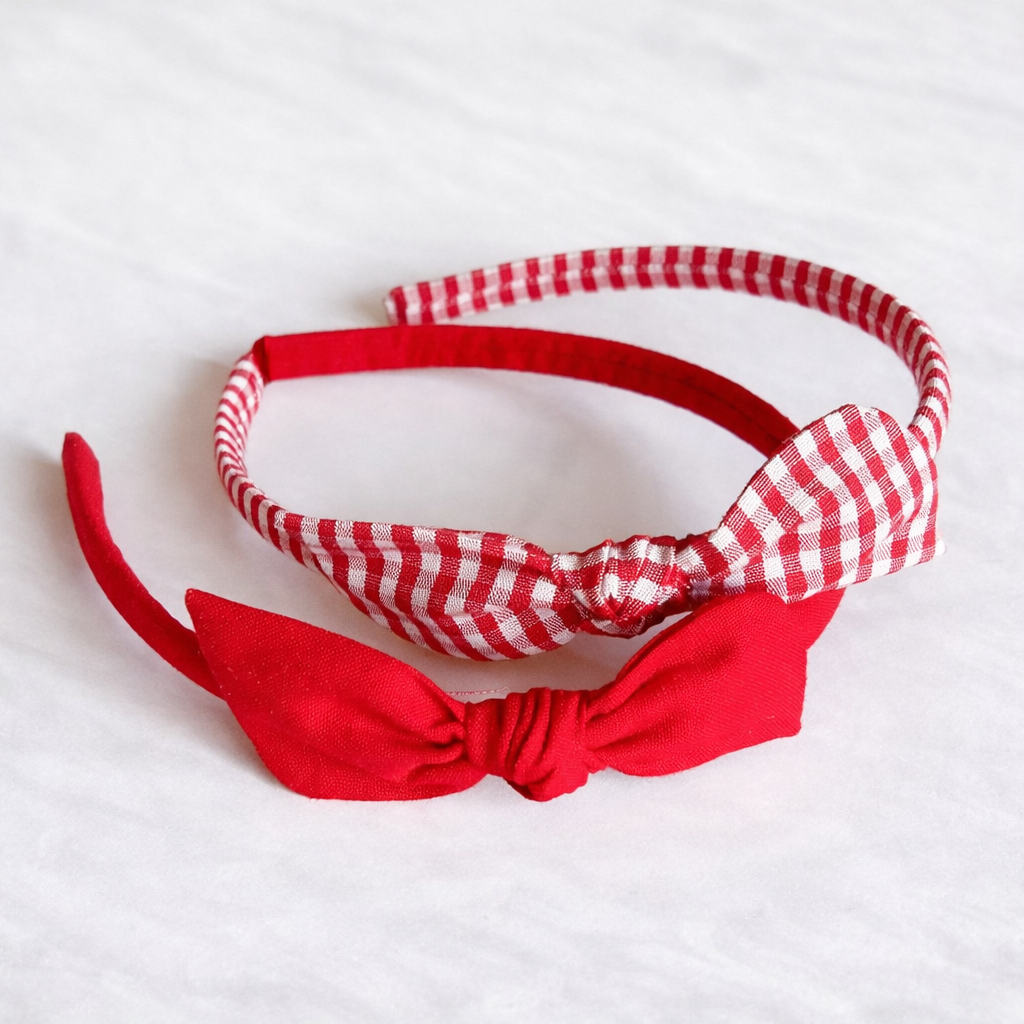 Set Combinados Cintillo Orejita de Oso - Rojo y Cuadrillé