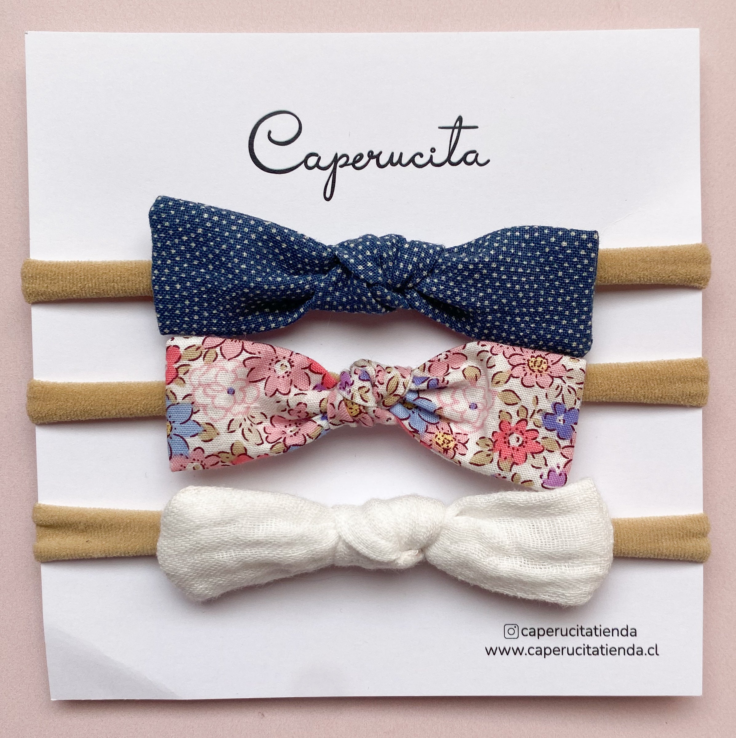 Set 3 cintillos elásticado nuditos - Flor cielo