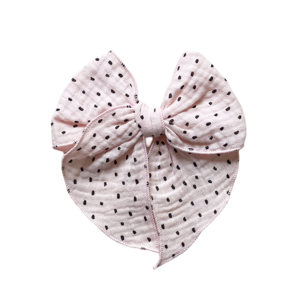 Magnolia - Gasa rosa bebe puntitos negros