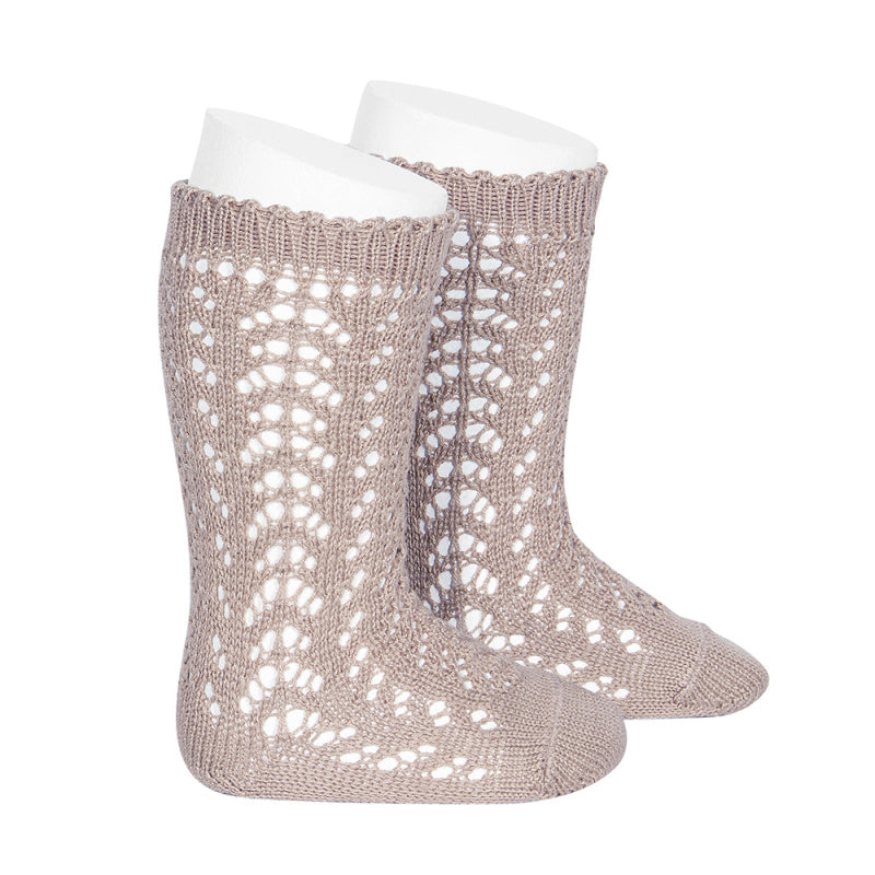 Calcetines Cóndor altos perlé calado - Rosa empolvado