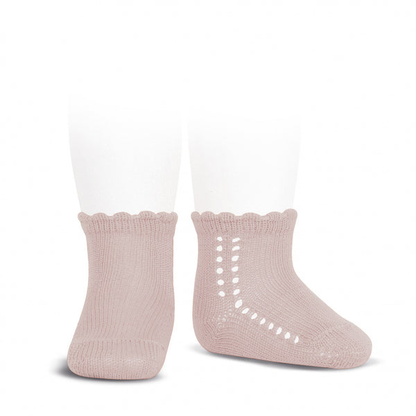 Calcetines Cóndor cortos perlé calado calado lateral rosa empolvado