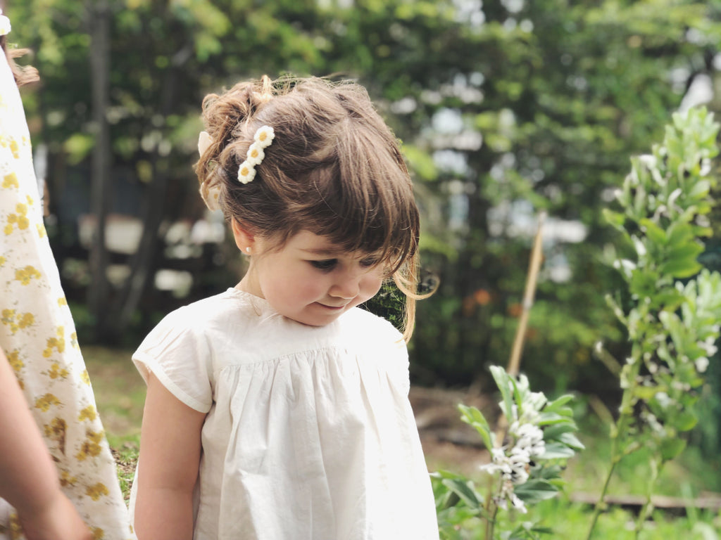 Clip Margaritas bordadas crema